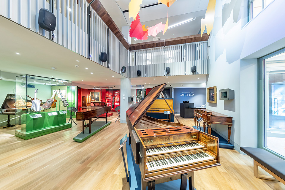 Interior of a museum with keyboard instruments 